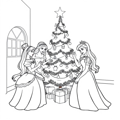 Disney Princesses Decorating the Christmas Tree