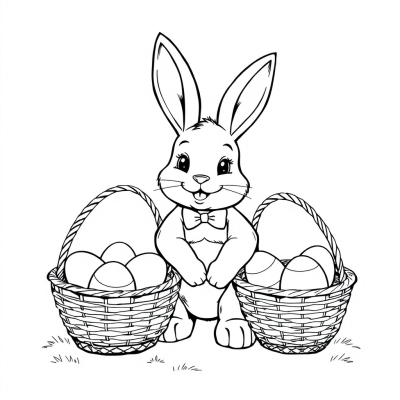 Easter Bunny with Two Baskets of Eggs