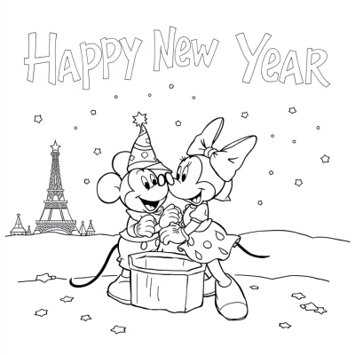 Mickey and Minnie Mouse on New Year