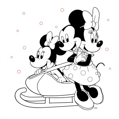 Mickey and Minnie Mouse, Pluto in Sled