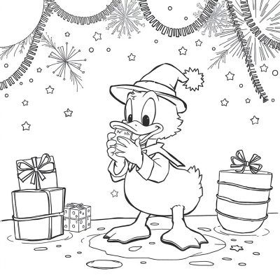 New Year. Donald Duck with Garland