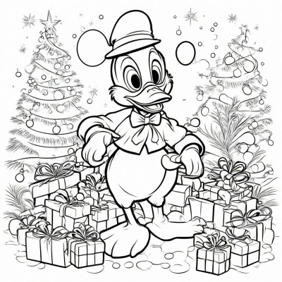 New Year. Donald Duck with Gifts