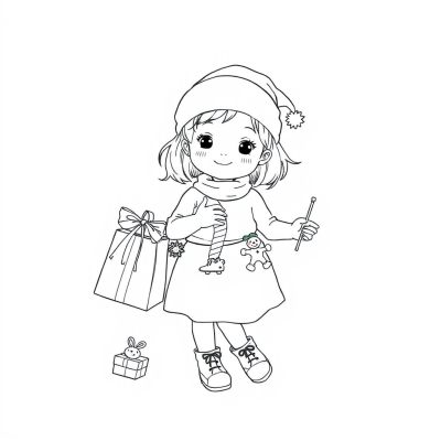 New Year. Girl with a Garland of Toys