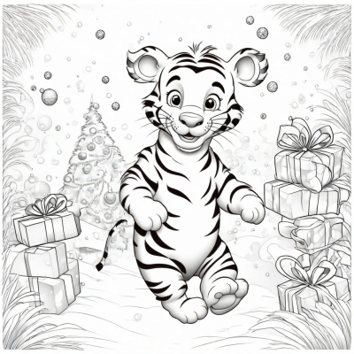 New Year. The Tiger Hurries with Gifts
