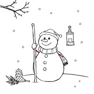 Snowman with a Broom and Lantern