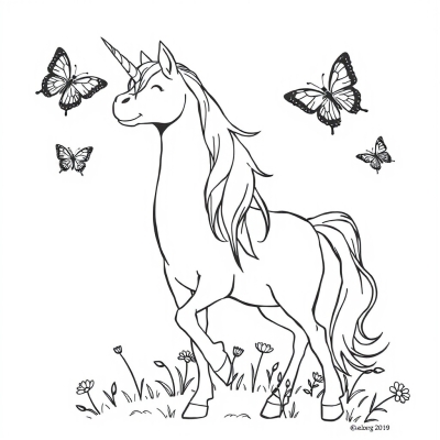 Unicorn, Bird, and Butterflies