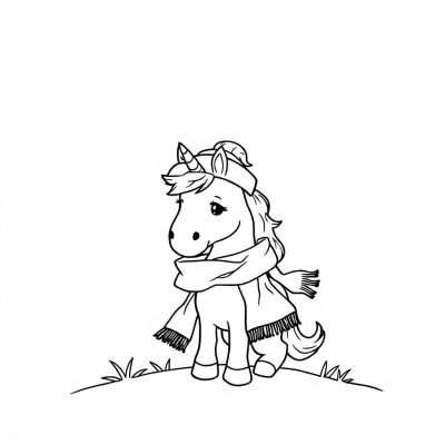 Unicorn in a Hat with a Scarf