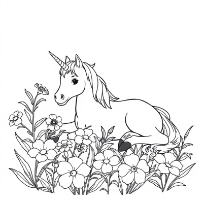 Unicorn Lying in Flowers