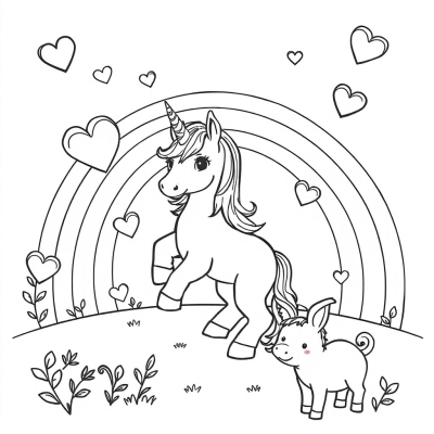 Unicorn, Rainbow, Hearts