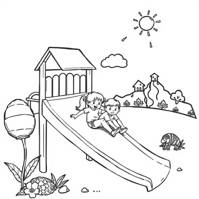 Kids Sliding Down the Slide