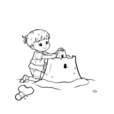 Girl and Boy Building a Sandcastle