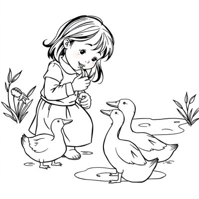 Girl Feeding Ducks
