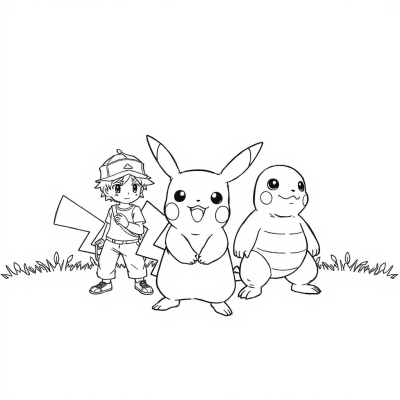 Pikachu, Ash, and Brock