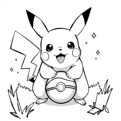 Pikachu Chewing a Pokeball
