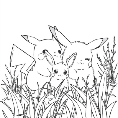 Pikachu in the Meadow with Eevee
