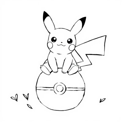 Pikachu Sitting on a Pokeball