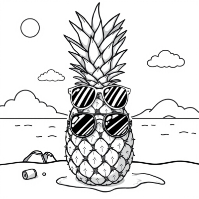 Pineapple in Sunglasses on the Beach