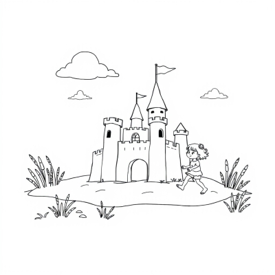 Sand Castle and Girl