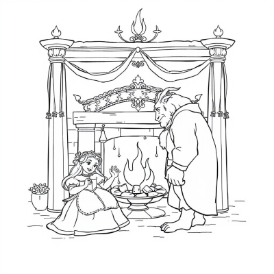 Beauty and the Beast by the Fireplace