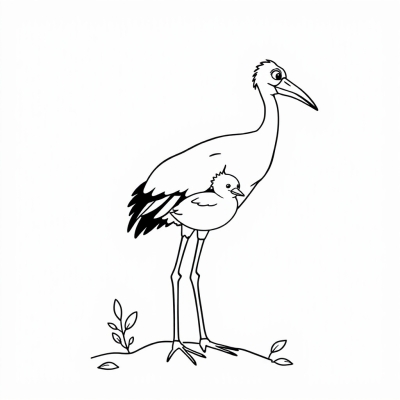 Cartoon Stork Carrying a Baby