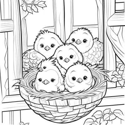 Chicks in a Nest Under a Girl's Window