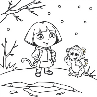 Dora the Explorer and Monkey in the Snow