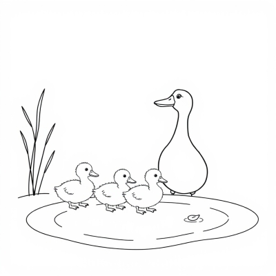 Duck with Ducklings on the Pond