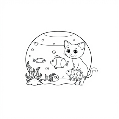 Fish in the Aquarium and Cat