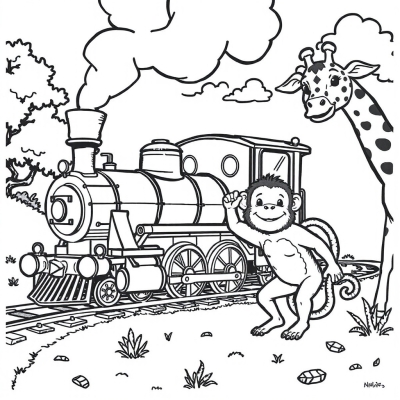 Steam Train, Lion, Giraffe and Monkey