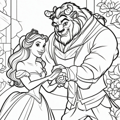 Princess Belle and the Beast Holding Hands