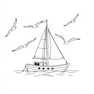 Sailboat and Seagulls