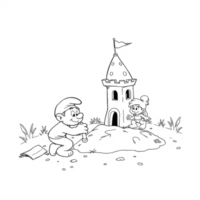Smurfs Build a Sandcastle