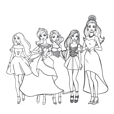 Barbie and Friends in Fancy Dresses