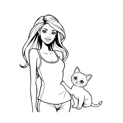Barbie in a Tank Top with a Kitten