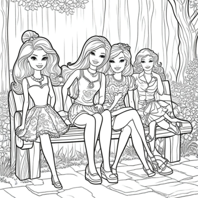 Barbie on a Bench with Friends
