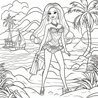Barbie on the Beach with Palm Trees