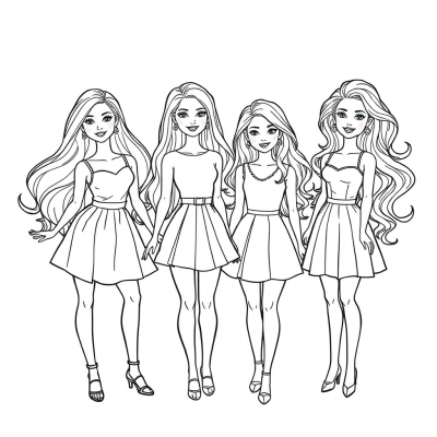 Barbie and her friends made matching dresses