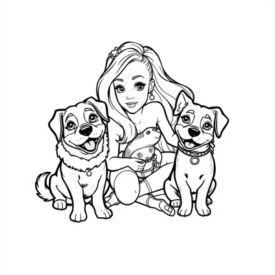 Barbie with Two Dogs