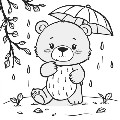 Cute Bear in Autumn Rain