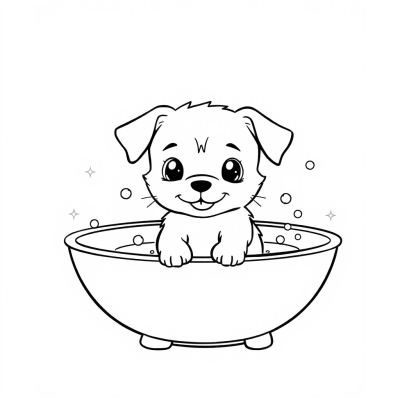 Cute Dog Taking a Bath