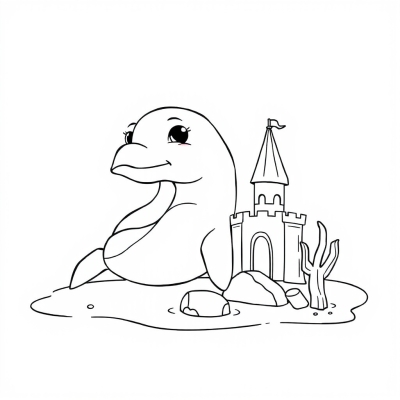 Cute Dolphin and Sandcastle