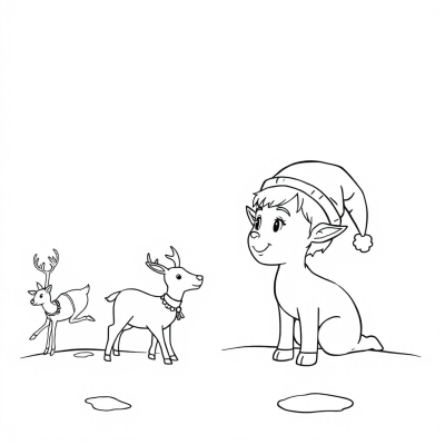 Cute Elf and Little Reindeer
