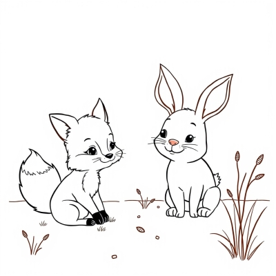Cute Fox and Bunny