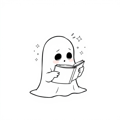 Cute Ghost Reading a Book
