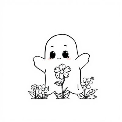 Cute Ghost with Flowers