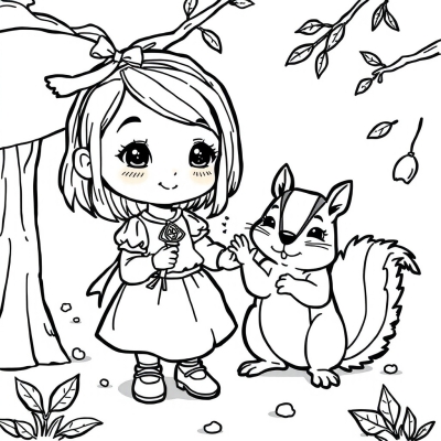 Cute Girl and Magical Squirrel