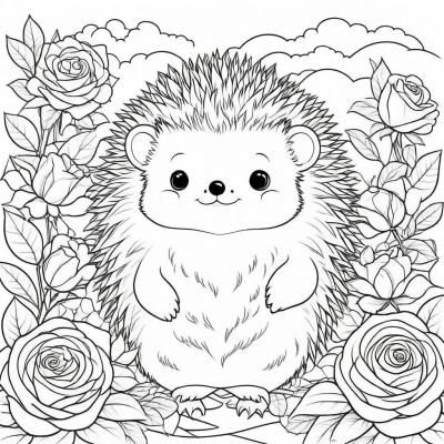 Cute Hedgehog and Roses