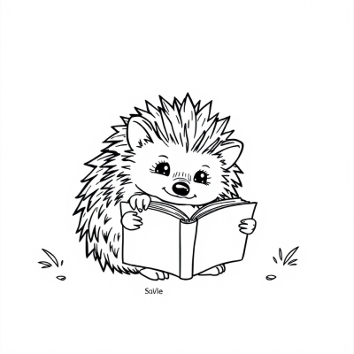 Cute Hedgehog Reading a Book