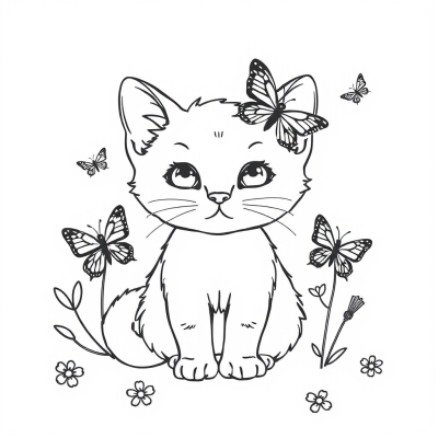 Cute Kitten with Butterflies