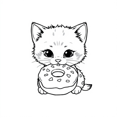 Cute Kitten Eating a Donut